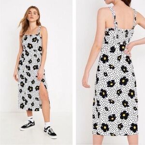 Urban Outfitters Remy Linen Ruffle Square Neck Midi Dress